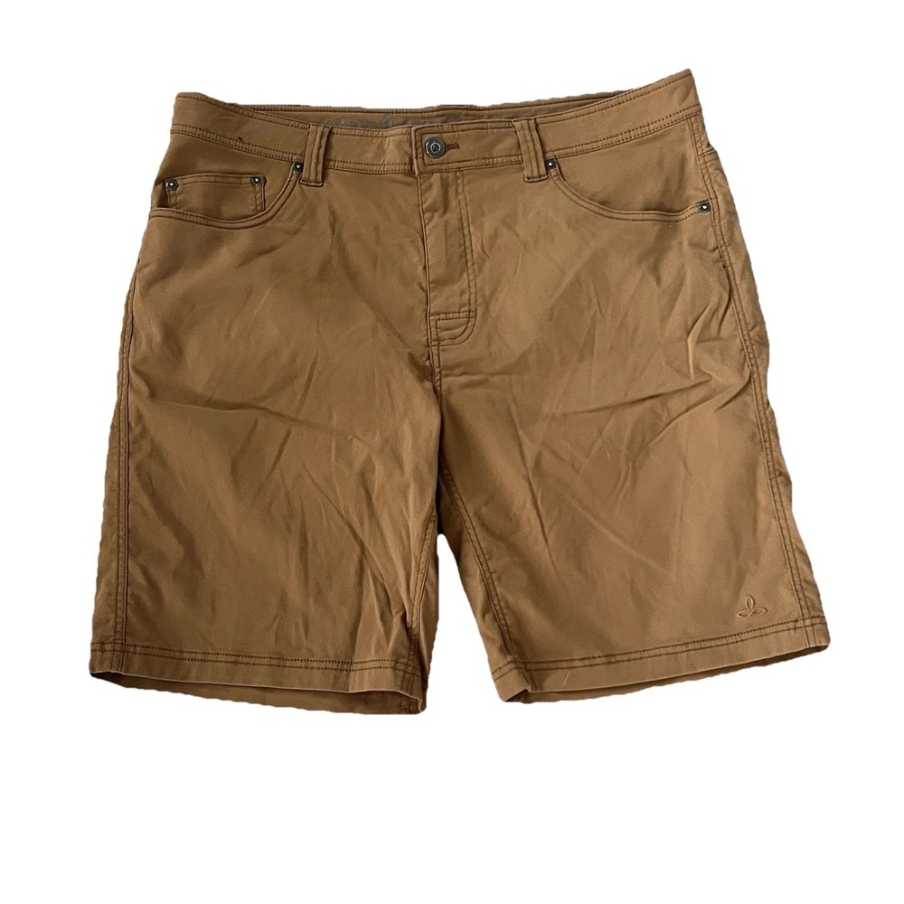 Prana Mens Shorts Brown Stretch Outdoor Casual Flat Front Size 38 Hiking Travel